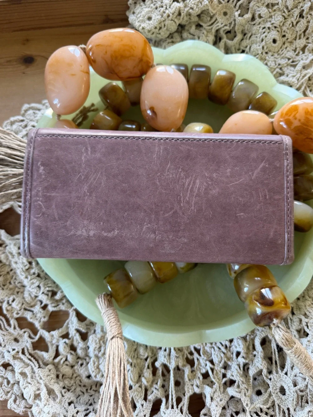 Frye Lavender Dusty Purple Rustic Leather Continental Tri-Fold Wallet